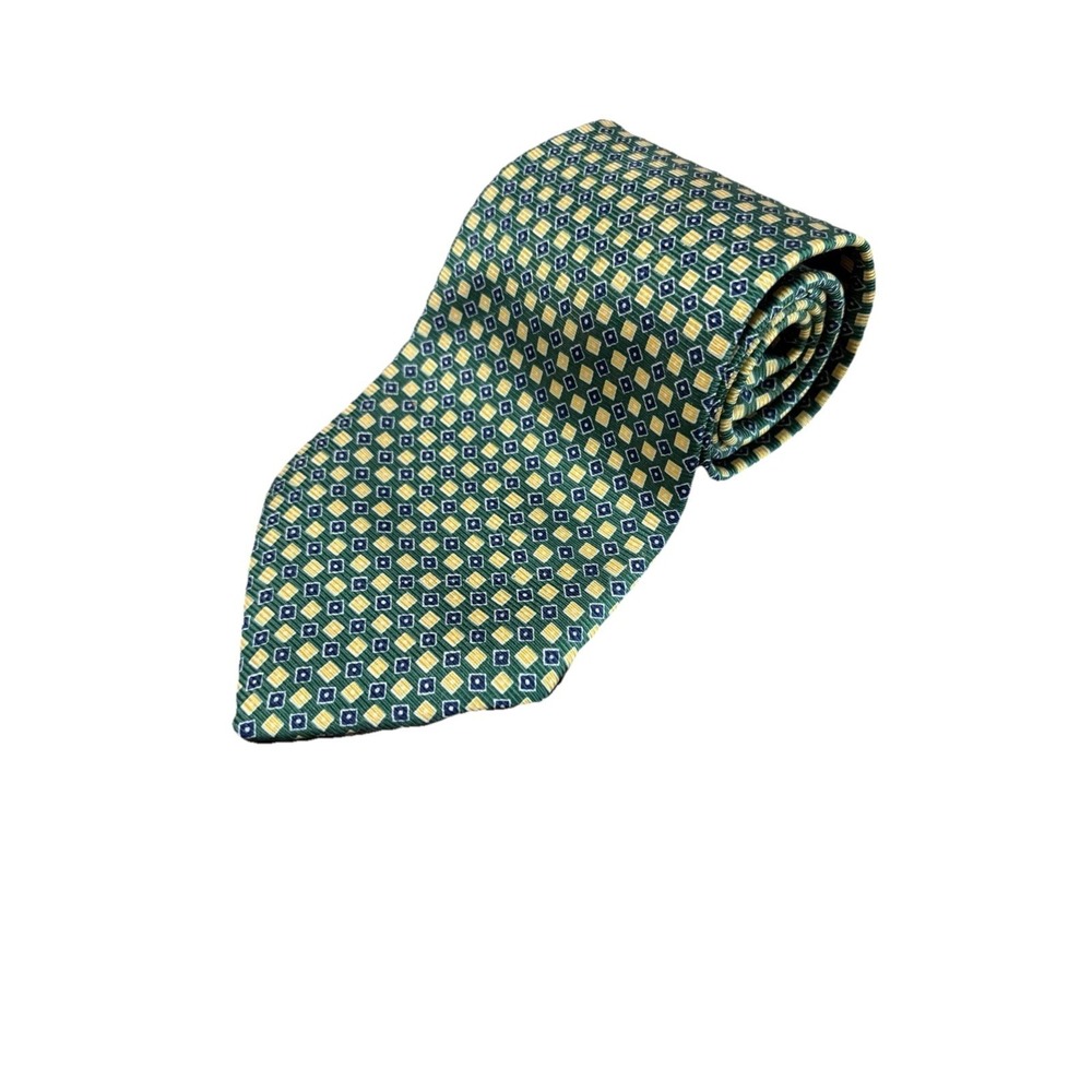 Lauren Ralph Lauren Green Geometric Silk Tie Hand Finished Made in USA Classic
